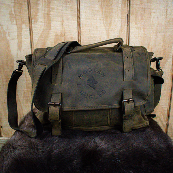 Leather Hide Laptop Bag- Olive (Buckles)