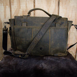 Leather Hide Laptop Bag- Olive (Buckles)