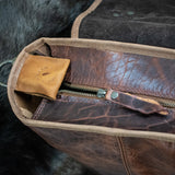 Leather Hide Laptop Bag- Rustic Walnut and Brown (Buckles)