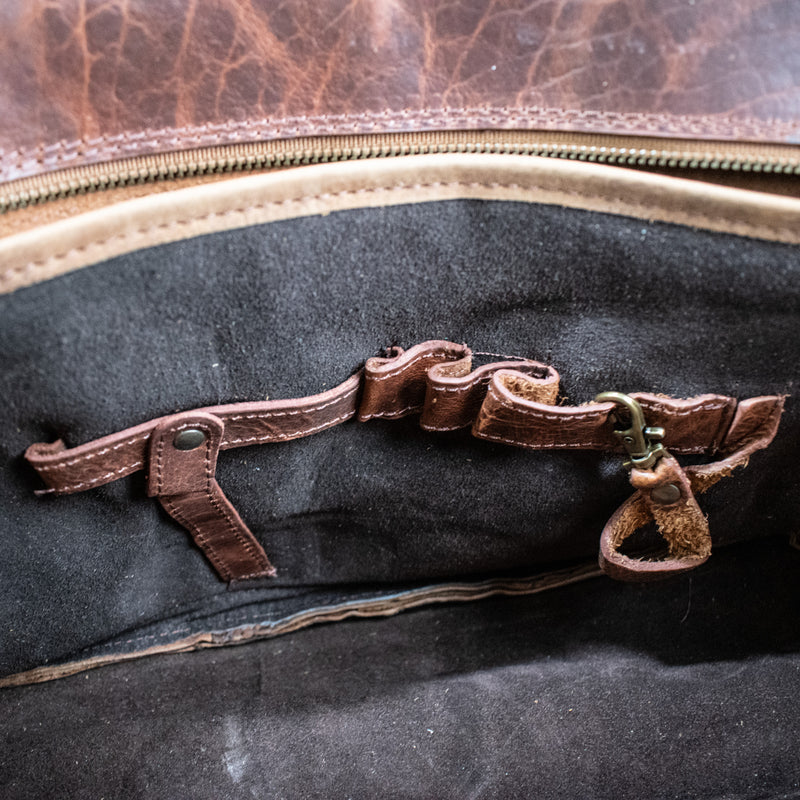 Leather Hide Laptop Bag- Rustic Walnut and Brown (Buckles)