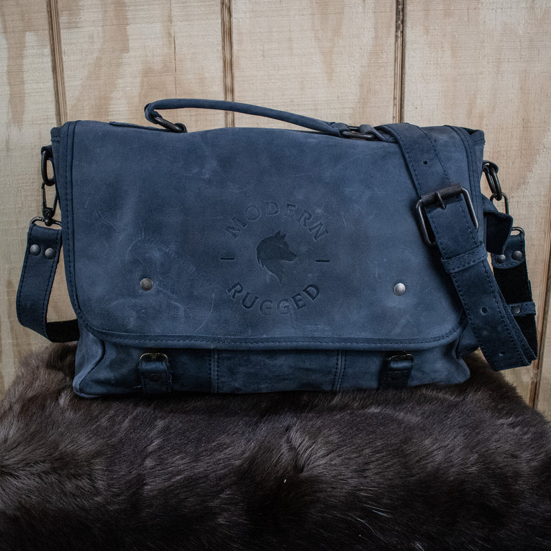 Leather Hide Laptop Bag- Soft Navy (Clasps)