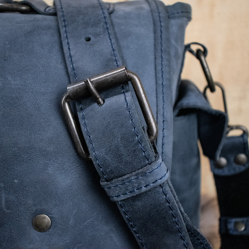 Leather Hide Laptop Bag- Soft Navy (Clasps)