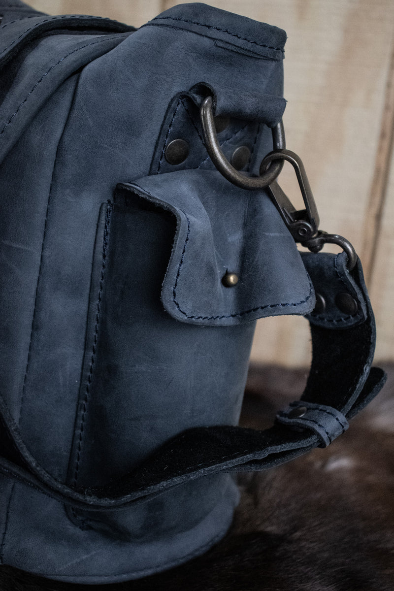 Leather Hide Laptop Bag- Soft Navy (Clasps)