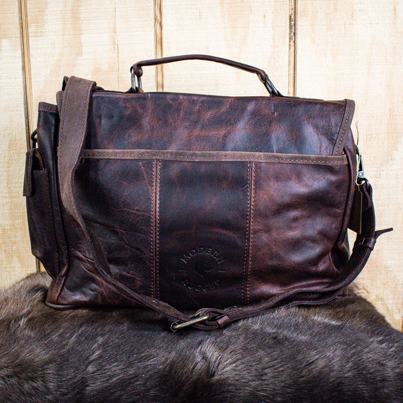 Leather Hide Laptop Bag- Rustic Mahogany and Brown (Clasps)