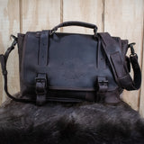 Leather Hide Laptop Bag- Weathered Mahogany (Buckles)