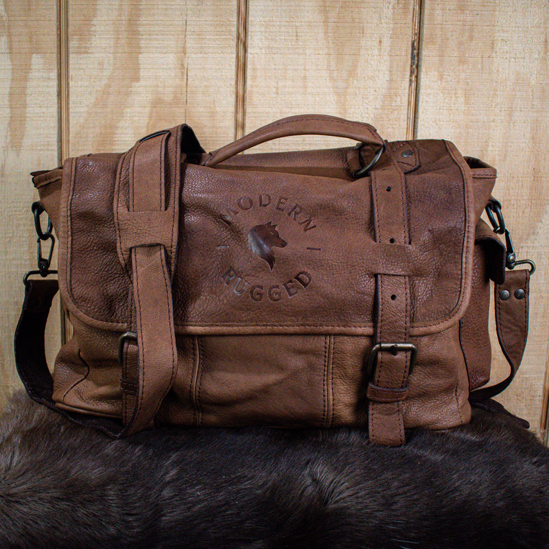 Leather Hide Laptop Bag- Soft Textured Tan (Buckles)