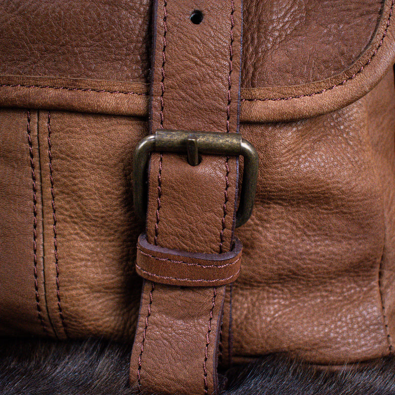 Leather Hide Laptop Bag- Soft Textured Tan (Buckles)