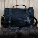 Leather Hide Laptop Bag- Black (Buckles)