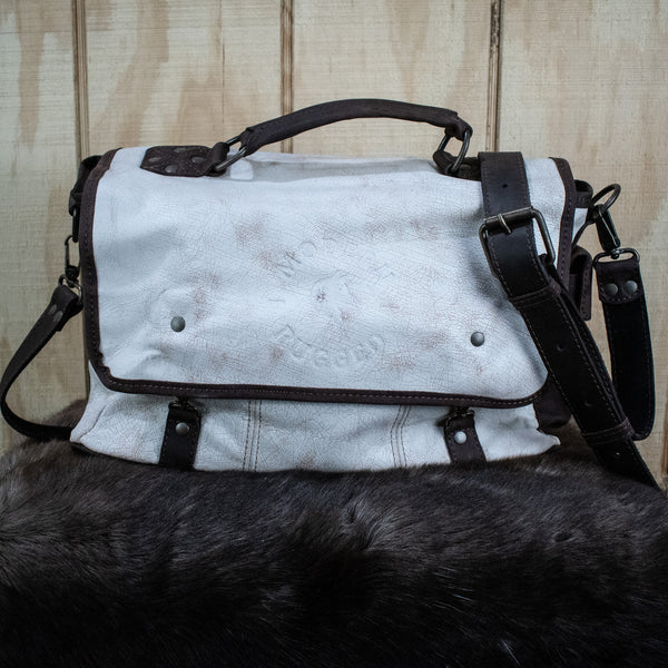 Leather Hide Laptop Bag- Weathered White (Clasps)