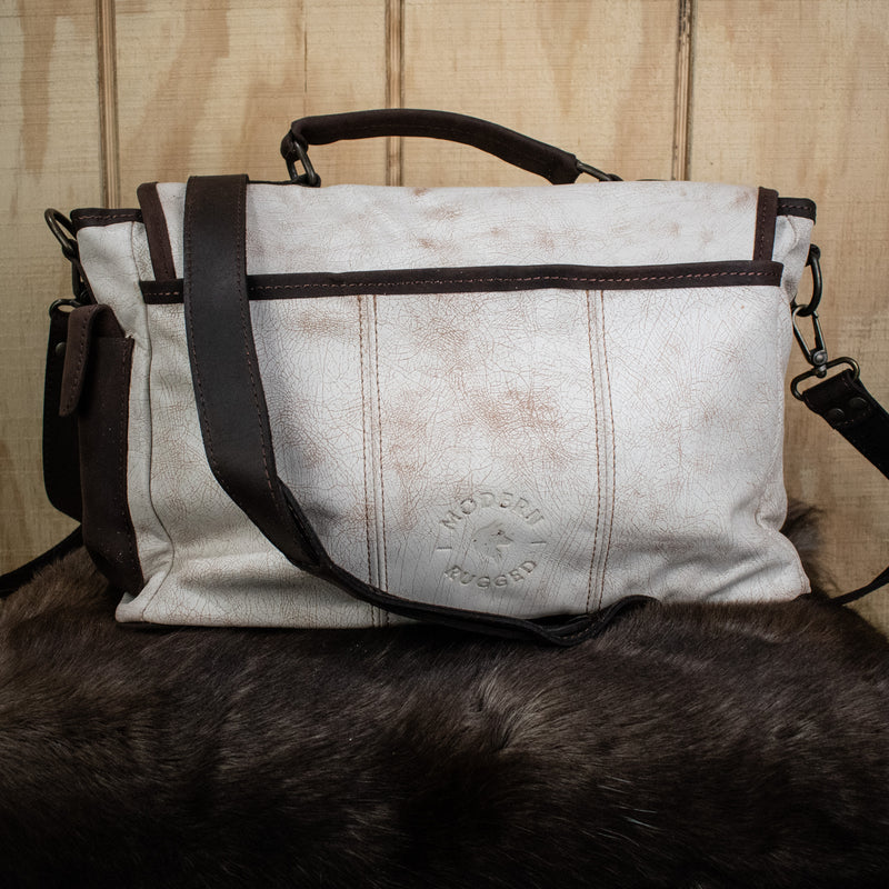 Leather Hide Laptop Bag- Weathered White (Clasps)