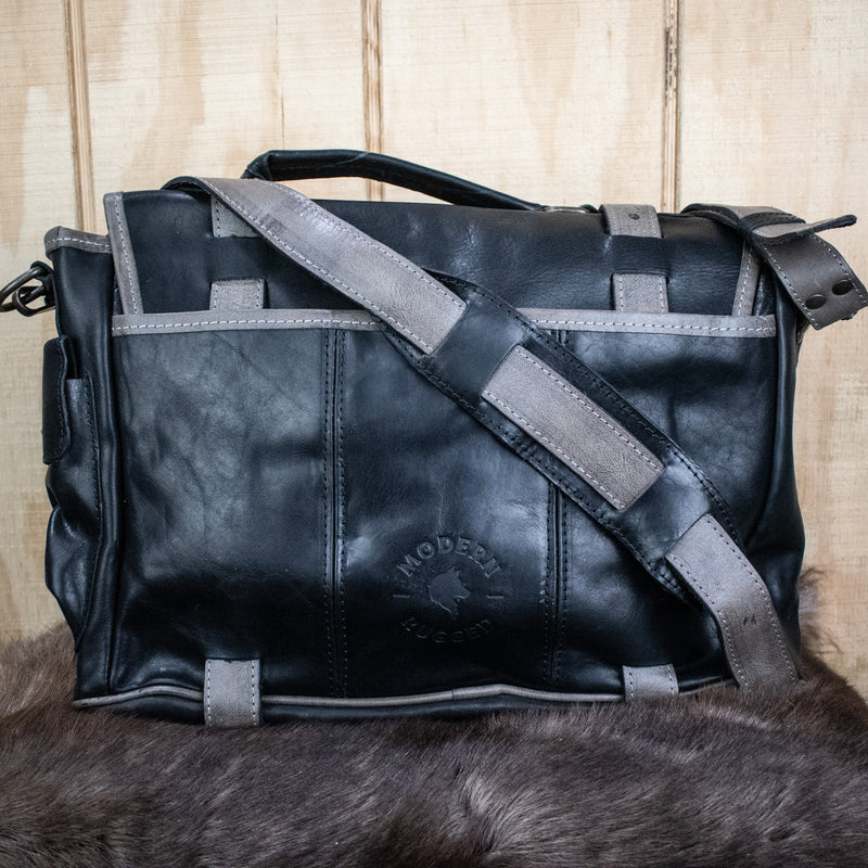 Leather Hide Laptop Bag- Black and Grey (Buckles)