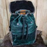 Leather Hide Backpack- Green and Grey (Weathered)