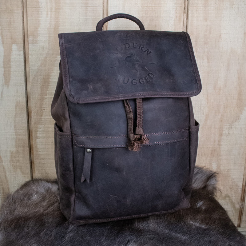 Leather Hide Backpack - Dark Brown (Weathered)