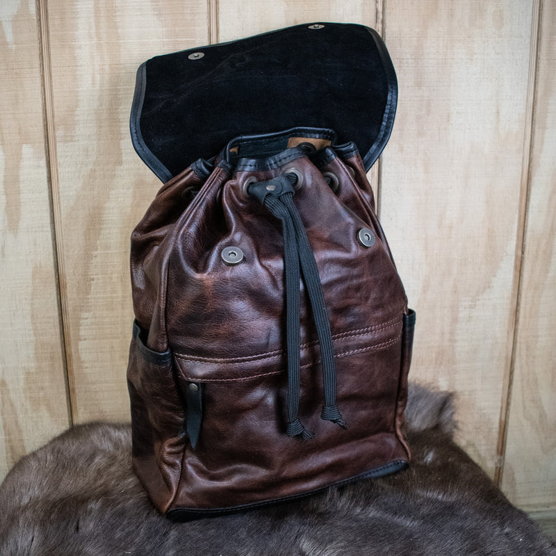 Leather Hide Backpack - Merlot and Black (Rustic)