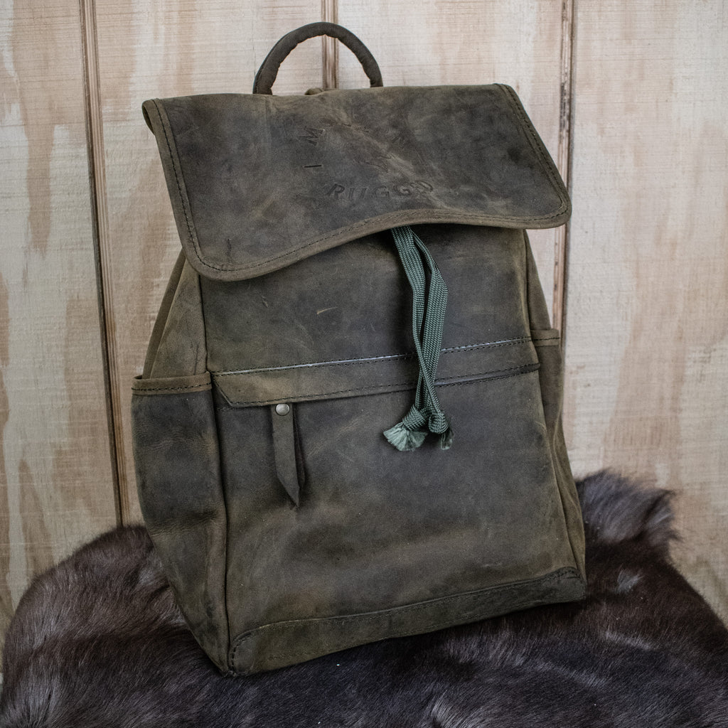 Olive leather hide Modern Rugged backpack 