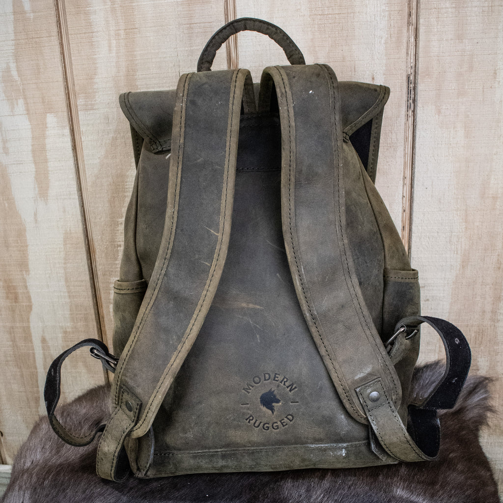 Olive leather hide Modern Rugged backpack 