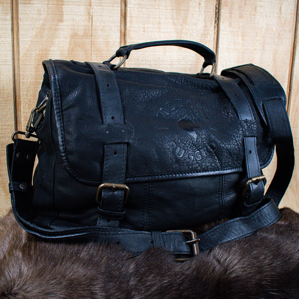 Black Leather Hide Modern Rugged laptop bag with lifetime warranty on hardware and stitching