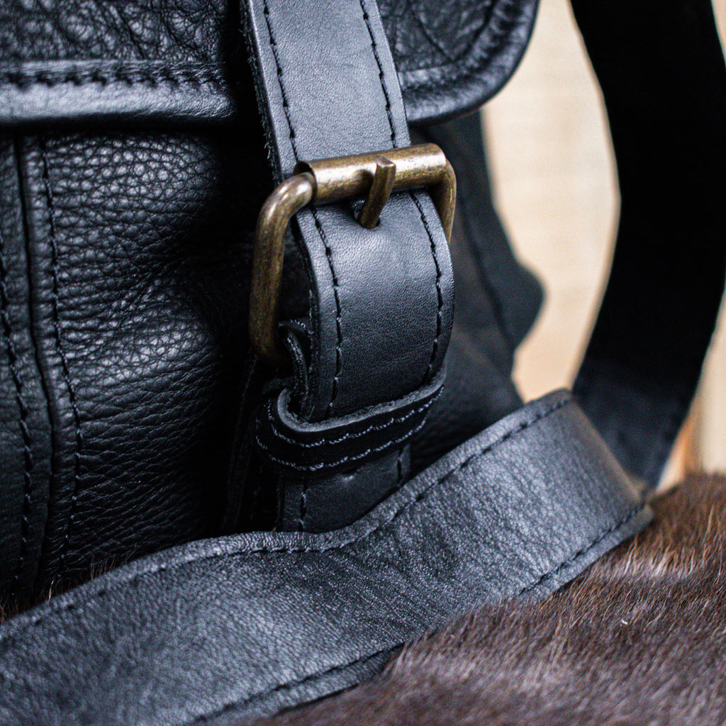 Black Leather Hide Modern Rugged laptop bag with lifetime warranty on hardware and stitching