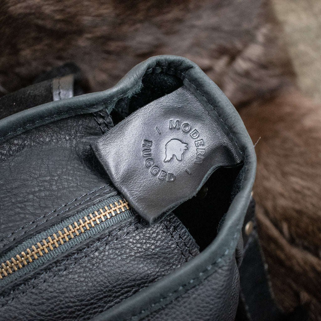 Black Leather Hide Modern Rugged laptop bag with lifetime warranty on hardware and stitching