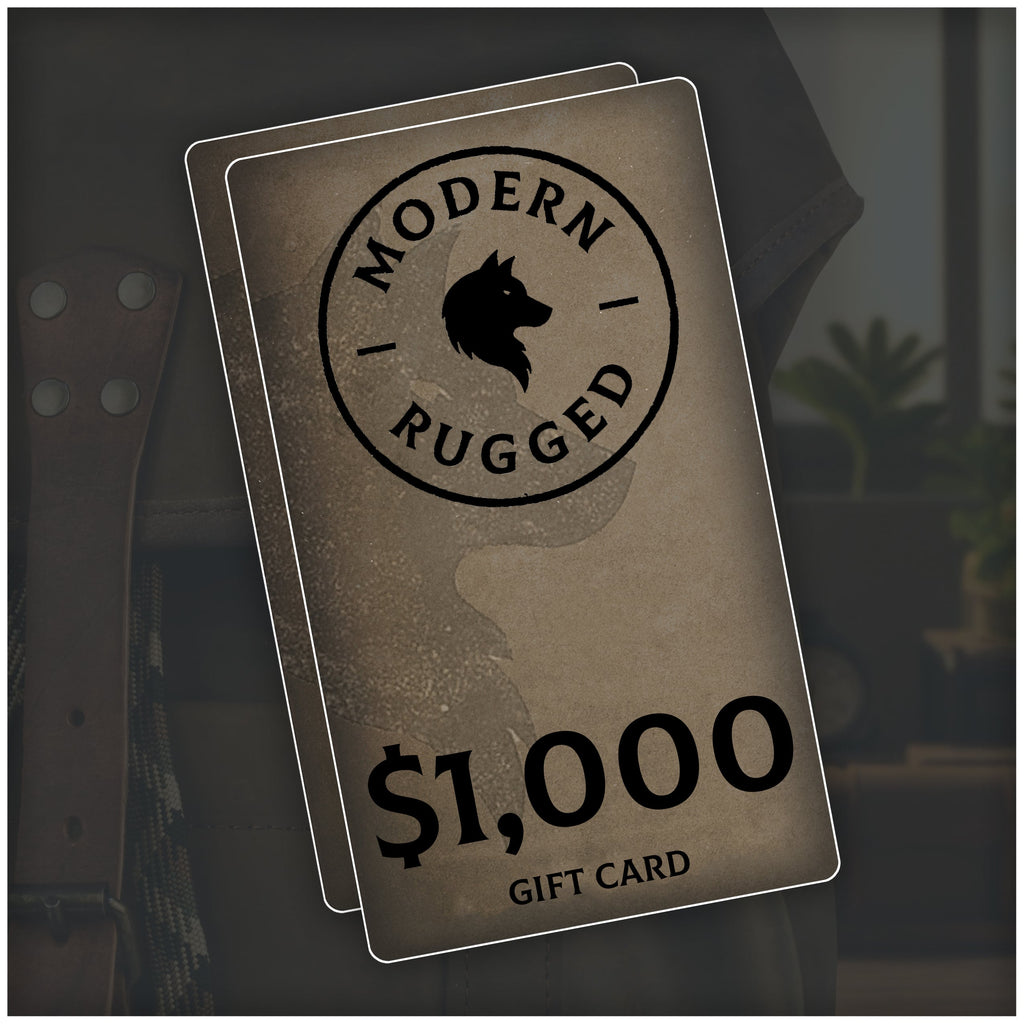 Modern Rugged $1,000 gift card with leather background