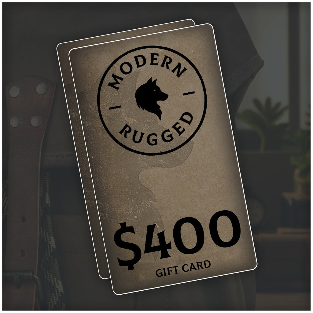 Modern Rugged $400 gift card with a blurred background